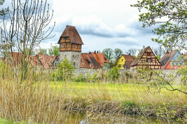 Blick auf alten mittelalterlichen Stadt in Dinkelsbühl