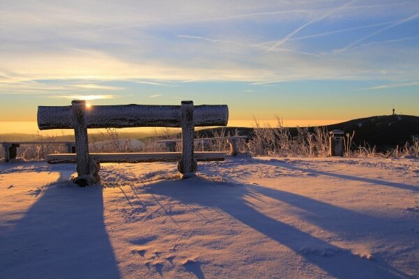 Fichtelberg Bank Ausblick im Schnee 