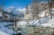 Winterlandschaft in den bayrischen Alpen mit Kirche, Ramsau