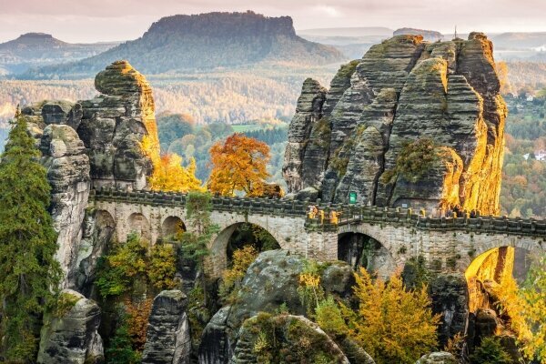 Basteibrücke im Herbst Sonnenuntergang