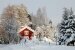 Rote Hütte in Winterlandschaft
