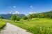 Idyllische Sommer Landschaft der Alpen mit schneebedeckten Berggipfeln Stockfoto