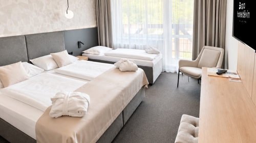 Die Zimmer der Kategorie De Luxe Doppelzimmer Premium sind geräumige und helle Zimmer. Sie sind ausgestattet mit einem Badezimmer mit Badewanne und WC, einem TV-SAT, Telefon, Tresor, kostenloser Wi-Fi Verbindung, einem kostenfreier Bademantel auf dem Zimm
