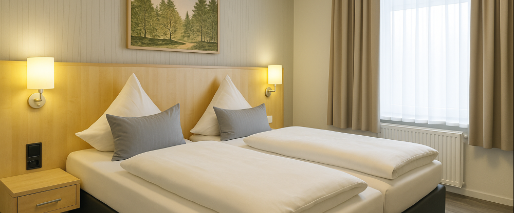 Unsere Doppelzimmer Deluxe bieten auf ca. 25 bis 30 m² ein hochwertig gestaltetes Wohn- und Schlaferlebnis für Gäste mit gehobenem Anspruch. Der lichtdurchflutete Raum vereint Wohnlichkeit mit Komfort und ist mit einem bequemen Boxspring-Doppelbett (1,80 