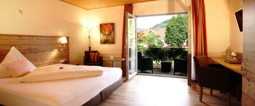 Geräumige Doppelzimmer in ruhiger Lage mit Blick zum Park/ Wald, Venylboden, Dusche / WC, TV, Fön, Kosmetikspiegel, Schreibtisch, Safe und Balkon (über den Lift zu erreichen, teilweise behindertengerecht eingerichtet).