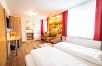 Unser Doppelzimmer Landromantik mit Balkon verbindet romantischen Landhausstil mit modernem Komfort. Warme Farben und liebevolle Details schaffen eine einladende Wohlfühlatmosphäre. Der Balkon bietet einen schönen Blick ins Grüne oder auf das Dorf. Ein