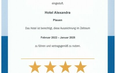 Hotel Alexandra - Urkunde Hotelklassifizierung