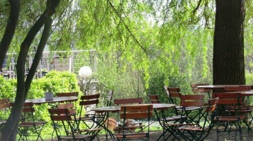 "Kleiner Biergarten" unter großen alten Bäumen