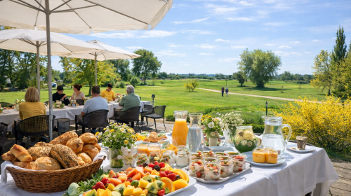 Schloss Krugsdorf Golf & Hotel - Terrasse mit Blick in den Park