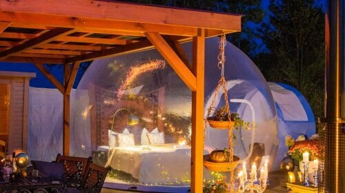 Hot Tub und Bubble Tent im Wellness-Garten