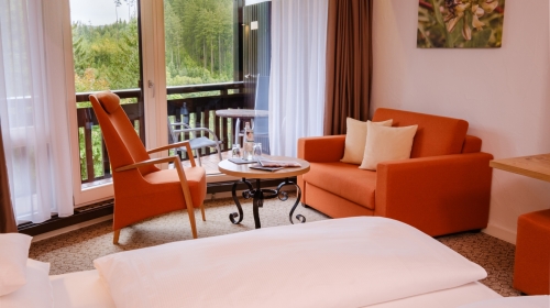 Diese großzügigie Nichtraucherzimmer Suite ab 40 qm besteht aus einem Wohn- und separaten Schlafzimmer und ist mit einem Doppelbett (1,80 m x 2,00 m Qualitätsmatratze) und einer aufbettbaren Schlafcouch für weitere 2 Erwachsene, im individuellen, klassisc