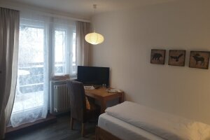 Einzelzimmer mit Balkon & Schreibtisch, Quelle: (c) Landgasthof Grüner Baum