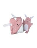 2er Pack Baby Badeset » Kinder Kapuzen Badetuch & Waschhandschuh Frottee » reine Baumwolle » Wasch Handschuh & Handtuch - Hase