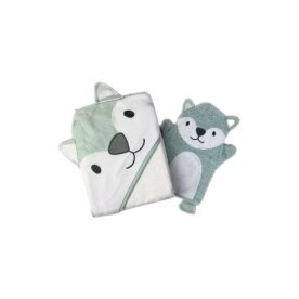 2er Pack Baby Badeset » Kinder Kapuzen Badetuch & Waschhandschuh Frottee » reine Baumwolle » Wasch Handschuh & Handtuch - Fuchs