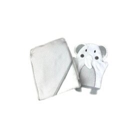 2er Pack Baby Badeset » Kinder Kapuzen Badetuch & Waschhandschuh Frottee » reine Baumwolle » Wasch Handschuh & Handtuch - Elefant