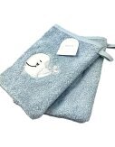 2er Pack Baby Waschhandschuhe » Set 2 Kinder Waschlappen Frottee » 21 x 15 cm reine Baumwolle » Wasch Handschuhe - Blau