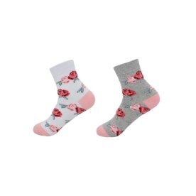 2er Pack Damen Socken » 2 Paar Strümpfe "Garden Socks" » atmungsaktive Damensocken in Einheitsgröße (36-41) » Garden Blumendesign - Weiß/Grau