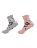 2er Pack Damen Socken » 2 Paar Strümpfe "Garden Socks" » atmungsaktive Damensocken in Einheitsgröße (36-41) » Garden Blumendesign - Grau/Apricot