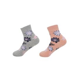 2er Pack Damen Socken » 2 Paar Strümpfe "Garden Socks" » atmungsaktive Damensocken in Einheitsgröße (36-41) » Garden Blumendesign - Grau/Apricot