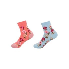 2er Pack Damen Socken » 2 Paar Strümpfe "Garden Socks" » atmungsaktive Damensocken in Einheitsgröße (36-41) » Garden Blumendesign - Rosa/Hellblau