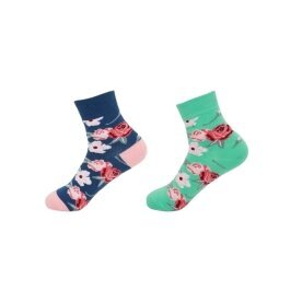 2er Pack Damen Socken » 2 Paar Strümpfe "Garden Socks" » atmungsaktive Damensocken in Einheitsgröße (36-41) » Garden Blumendesign - Dunkelblau/Grün