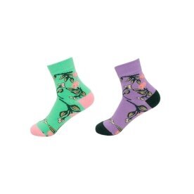 2er Pack Damen Socken » 2 Paar Strümpfe "Garden Socks" » atmungsaktive Damensocken in Einheitsgröße (36-41) » Garden Blumendesign - Grün/Lila