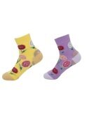 2er Pack Damen Socken » 2 Paar Strümpfe "Garden Socks" » atmungsaktive Damensocken in Einheitsgröße (36-41) » Garden Blumendesign - Gelb/Lila