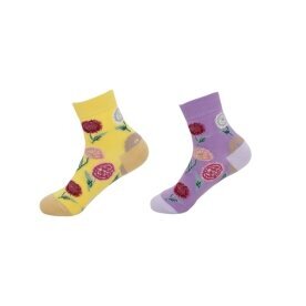 2er Pack Damen Socken » 2 Paar Strümpfe "Garden Socks" » atmungsaktive Damensocken in Einheitsgröße (36-41) » Garden Blumendesign - Gelb/Lila