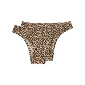 2er Pack Sommer Damen Slips » Damen Brazil Tanga in Animal Print » Tiermuster Unterwäsche » Wäsche & Loungewear - Leopard / M (40-42)