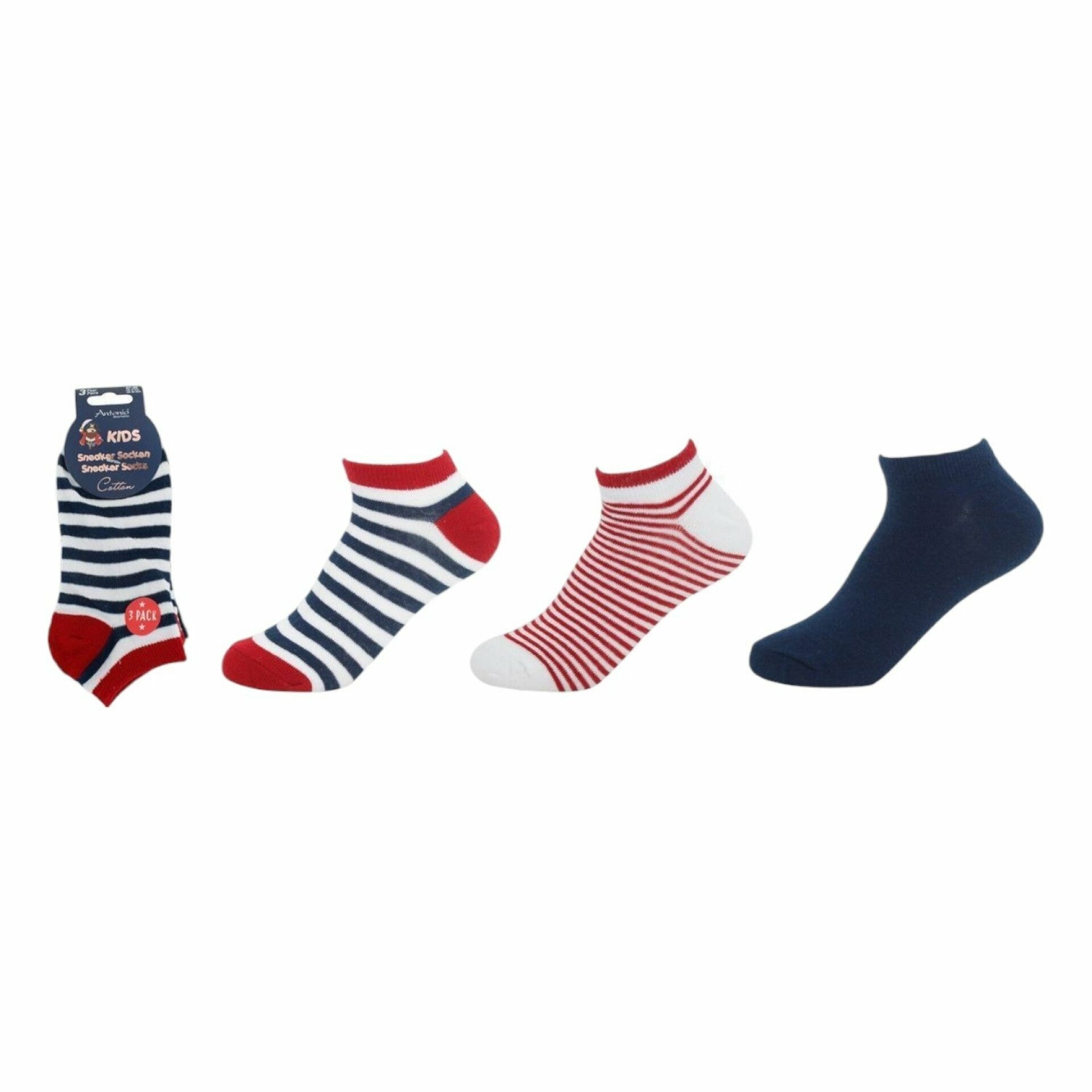 Kinder Sneaker 3er Pack » Socken Maritim Style » 3 Paar Kindersocken » Wollsocken - Streifen / 27-30