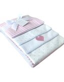 4er Pack Moltontücher » Geschenkset rosa Herz » Baby Spucktuch 76 x 76 cm » Wickelunterlage aus Baumwolle » leichte Decke & Stilltuch » Baby Starter-S