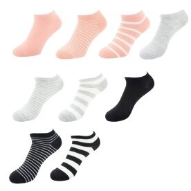 9er Pack Damen Sneaker Socken » Set 9 Paar Strümpfe » Sneakersocken & Kurzsocken » gestreifte Damensocken für Sneaker & Sportschuhe - 35-38