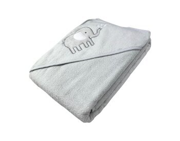 Baby Kapuzenbadetuch Elefant » Badetuch Groß 100 x 100 cm » Kleinkind Bade Handtuch mit Kapuze » 100% reine Baumwolle - Grau
