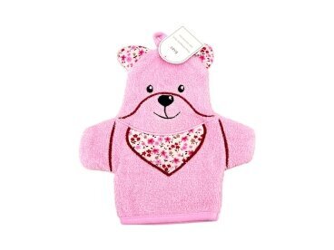 Baby Waschhandschuh Bär » Kinder Waschlappen Frottee » ca. 22x 15 cm reine Baumwolle » Wasch Handschuh - Rosa