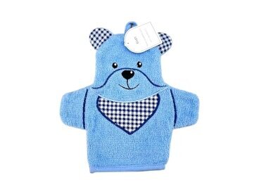 Baby Waschhandschuh Bär » Kinder Waschlappen Frottee » ca. 22x 15 cm reine Baumwolle » Wasch Handschuh - Blau