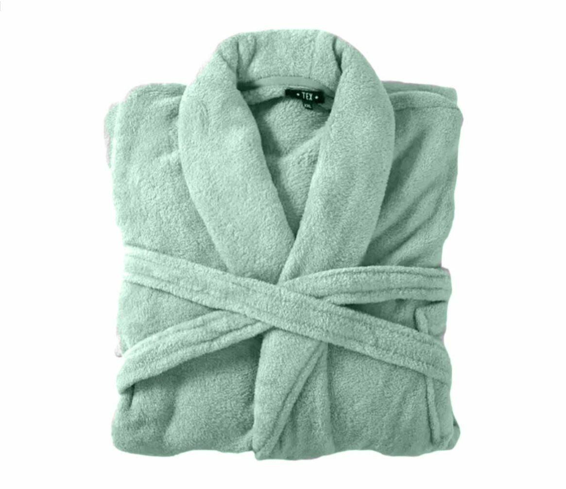 Bademantel flauschig » Saunamantel in Teddy-Plüsch Qualität » leichter/dünner Morgenmantel 100 cm lang » unisex - Mint