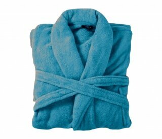 Bademantel flauschig » Saunamantel in Teddy-Plüsch Qualität » leichter/dünner Morgenmantel 100 cm lang » unisex - Mittelblau
