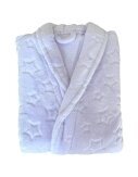 Bademantel flauschig » Saunamantel in Teddy-Plüsch Qualität » leichter/dünner Morgenmantel 100 cm lang » unisex - Flieder mit Sternen