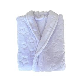 Bademantel flauschig » Saunamantel in Teddy-Plüsch Qualität » leichter/dünner Morgenmantel 100 cm lang » unisex - Flieder mit Sternen