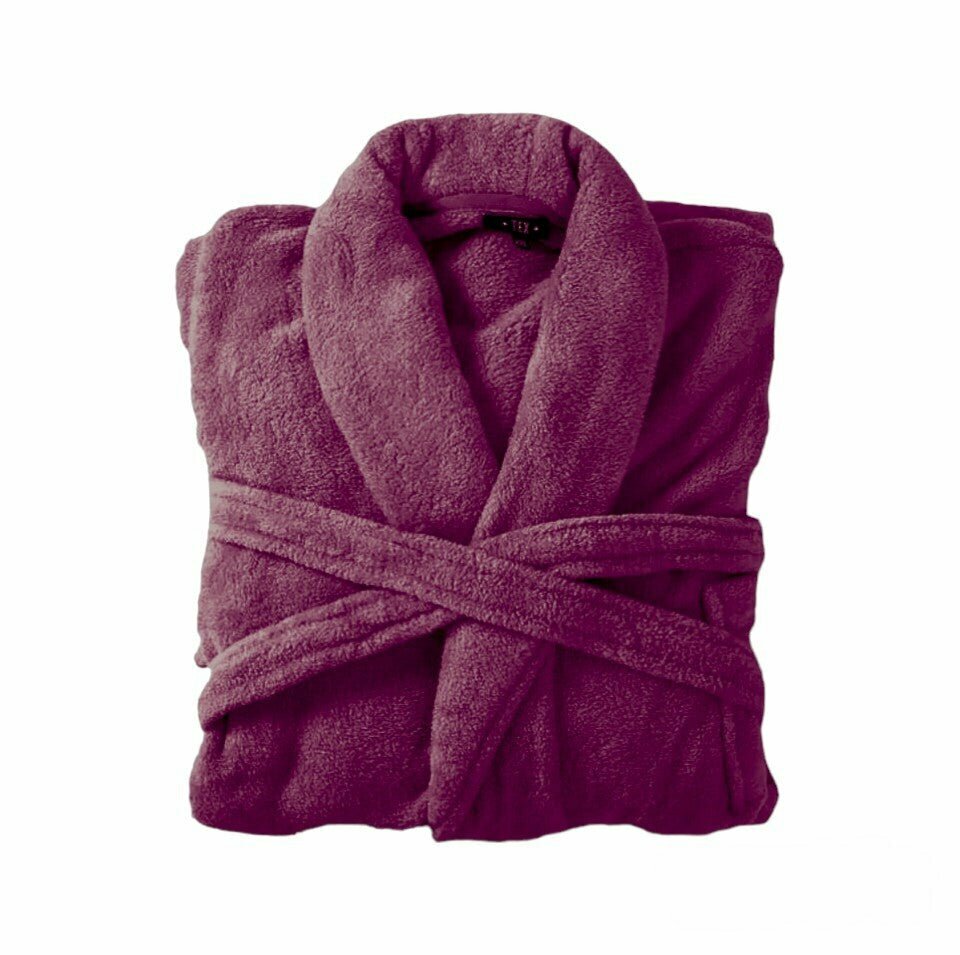 Bademantel flauschig » Saunamantel in Teddy-Plüsch Qualität » leichter/dünner Morgenmantel 100 cm lang » unisex - Dunkelmagenta