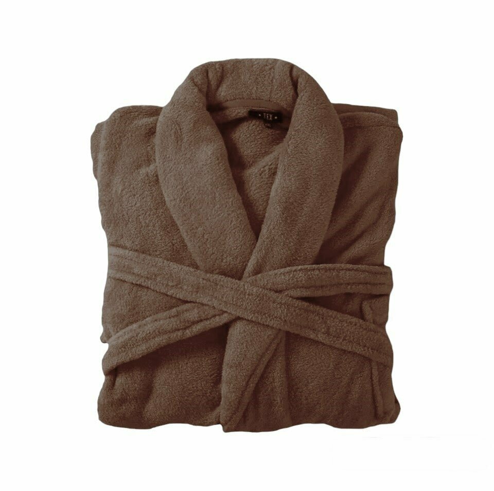 Bademantel flauschig » Saunamantel in Teddy-Plüsch Qualität » leichter/dünner Morgenmantel 100 cm lang » unisex - Dunkelbraun