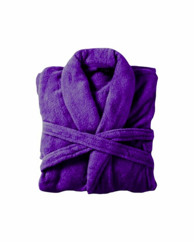 Bademantel flauschig » Saunamantel in Teddy-Plüsch Qualität » leichter/dünner Morgenmantel 100 cm lang » unisex - Dunkellila