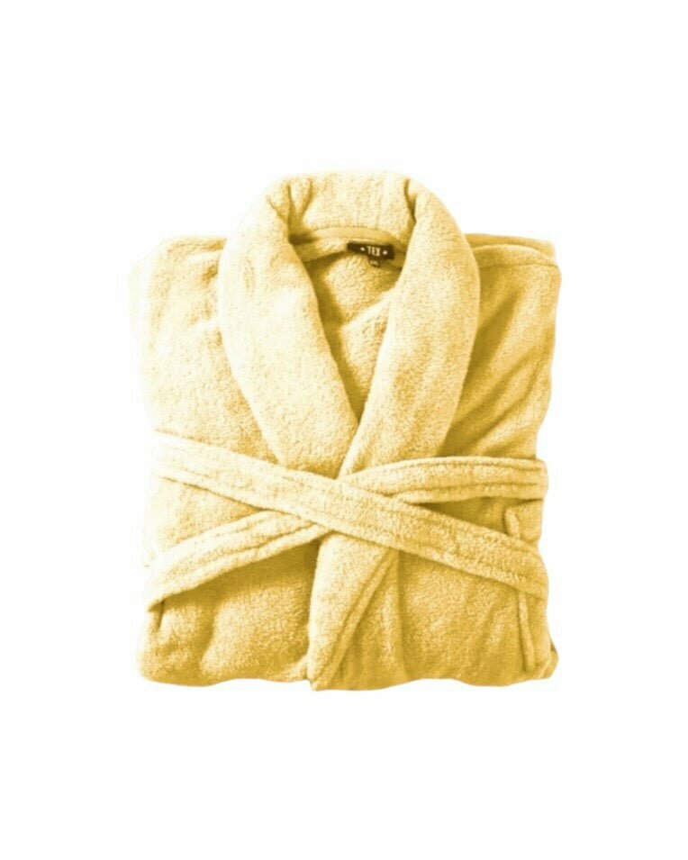 Bademantel flauschig » Saunamantel in Teddy-Plüsch Qualität » leichter/dünner Morgenmantel 100 cm lang » unisex - Goldgelb
