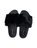 Damen Hausschuhe mit Fell » Damenschuhe mit Kunstfell » Badeschuhe » Sommer Badelatschen » Schlappen & Garten Schuhe » Pantoffeln mit Kunstpelz - Schw