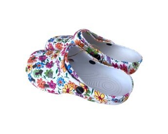 Damen Clogs Blumen » günstige Damenschuhe » Badeschlappen mit Blumenmuster » Sommer Garten Schuhe & Garten Schuhe » Badelatschen mit Riemen und Cut-Ou