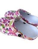 Damen Clogs Blumen » günstige Damenschuhe » Badeschlappen mit Blumenmuster » Sommer Garten Schuhe & Garten Schuhe » Badelatschen mit Riemen und Cut-Ou