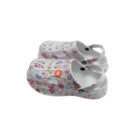 Damen Clogs Blumen » günstige Damenschuhe » Badeschlappen mit Blumenmuster » Sommer Garten Schuhe & Garten Schuhe » Badelatschen mit Riemen und Cut-Ou