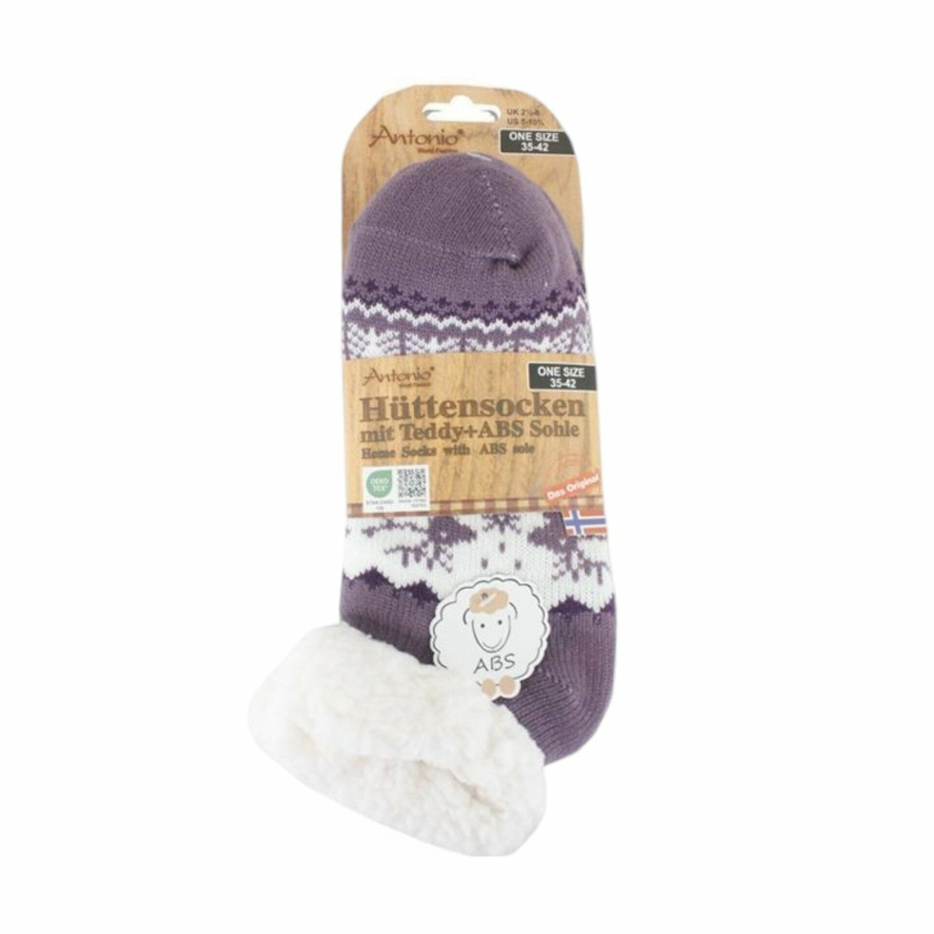 Hüttensocken für Damen » Kuschelsocken » Socken mit Teddy und ABS Sohle » 3/4 Länge | Wintersocken in Einheitsgröße 35-42 - Lila
