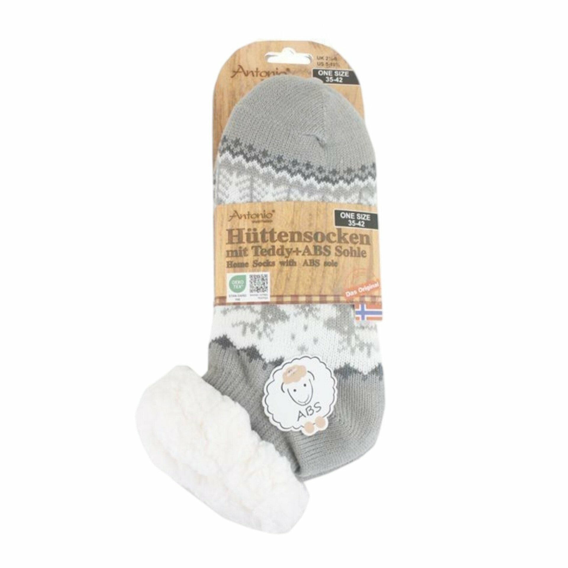 Hüttensocken für Damen » Kuschelsocken » Socken mit Teddy und ABS Sohle » 3/4 Länge | Wintersocken in Einheitsgröße 35-42 - Grau