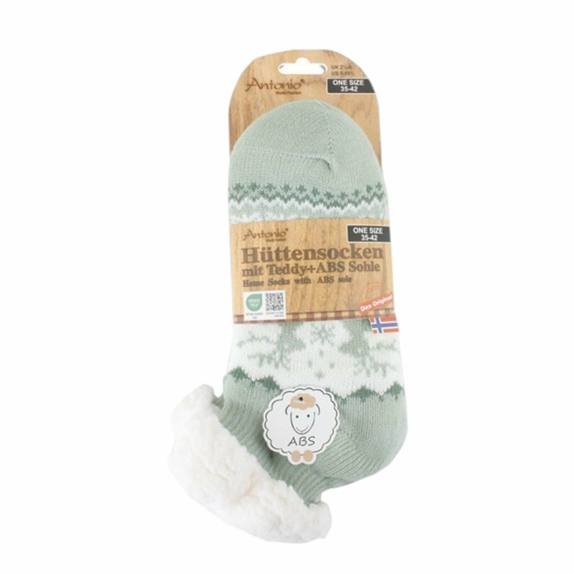 Hüttensocken für Damen » Kuschelsocken » Socken mit Teddy und ABS Sohle » 3/4 Länge | Wintersocken in Einheitsgröße 35-42 - Grün